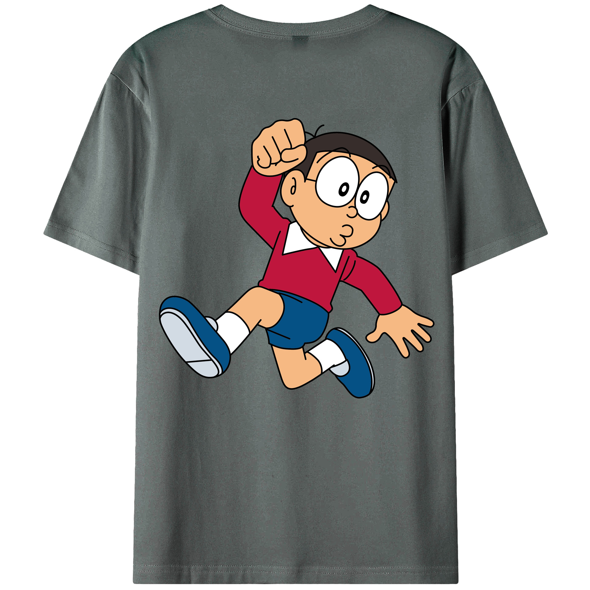 （画像用） ドラえもん 野比 のび太 Doraemon Nobita Nobi 綿100％ メンズ半袖Tシャツ（バックプリント） 通気性